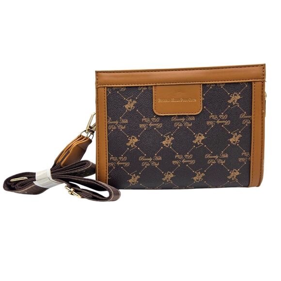 Beverly Hills Polo Club Crossbody Bag Faux Leather Brown Tan 7Hx8.5Lx3W Inch - Picture 4 of 12